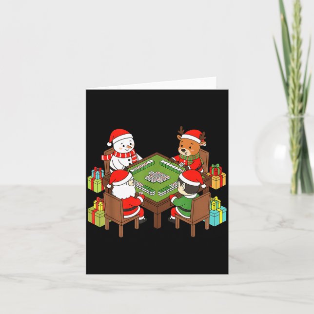 Funny Christmas Mahjong Santa Snowman Elf Reindeer Kort (Framsida)