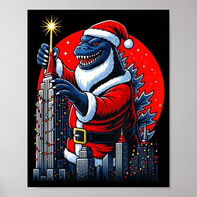 Funny Christmas Monster Santazilla Holiday Dinosau Poster (Framsidan)
