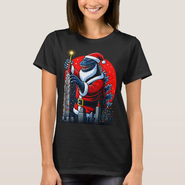 Funny Christmas Monster Santazilla Holiday Dinosau T Shirt (Framsida)