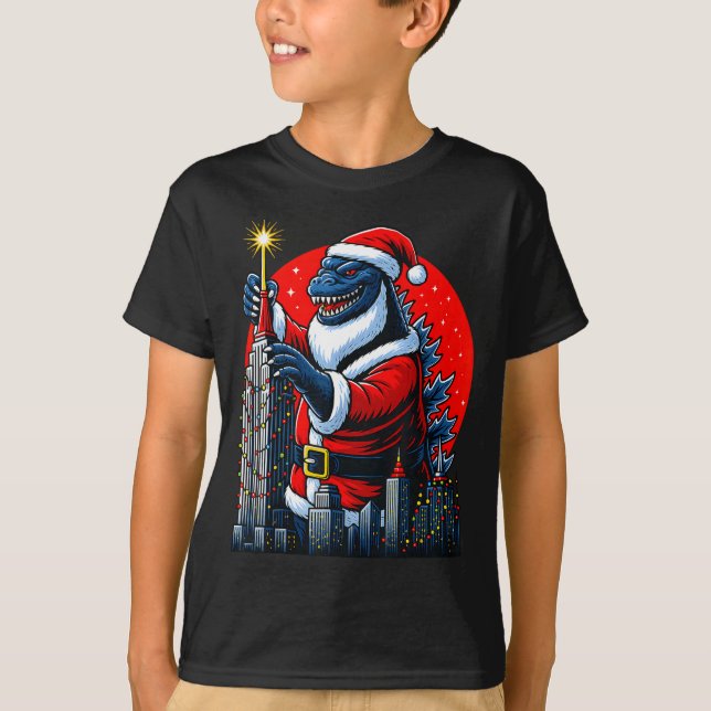 Funny Christmas Monster Santazilla Holiday Dinosau T Shirt (Framsida)