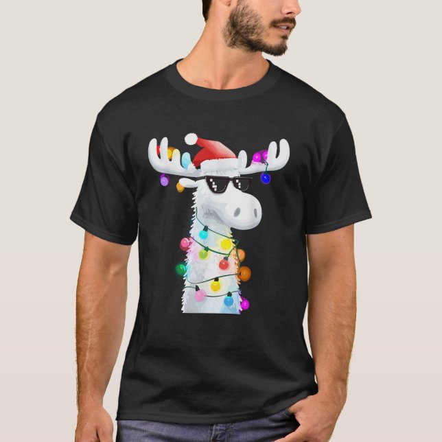 Funny Christmas Moose with Sunglasses and Holiday  T Shirt (Framsida)