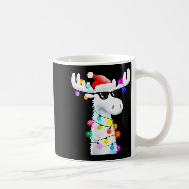 Funny Christmas Moose With Sungles And Holiday Lig Kaffemugg (Höger)