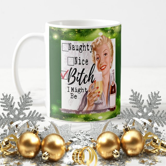 Funny Christmas Mug Best Friend "Naughty / Nice?" Kaffemugg (Skapare uppladdad)