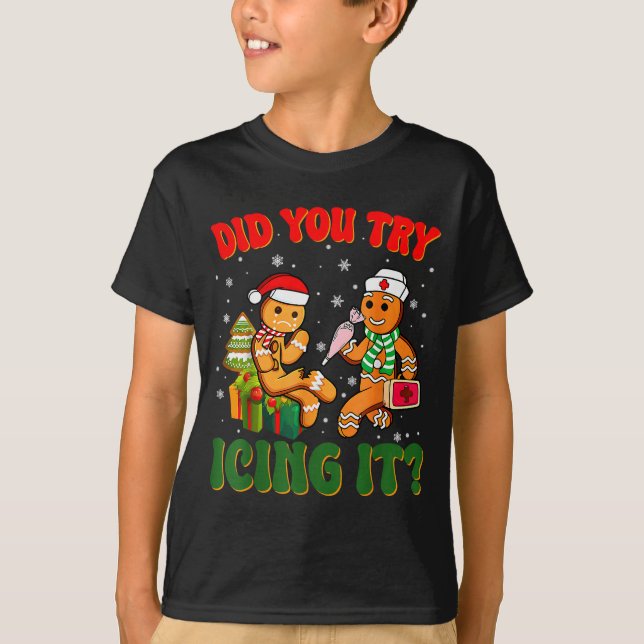 Funny Christmas Nurse Did You Try Icing It_ Ginger T Shirt (Framsida)