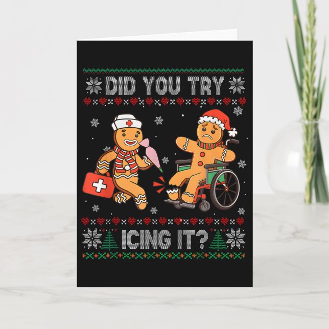 Funny Christmas Nurse Did You Try Icing It Gingerb Kort (Framsida)