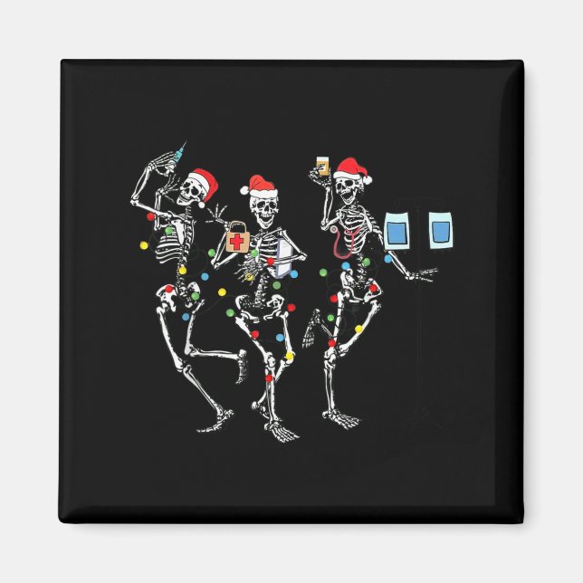 Funny Christmas Nurse Skeleton Nurse Dance Stethos Magnet (Framsidan)