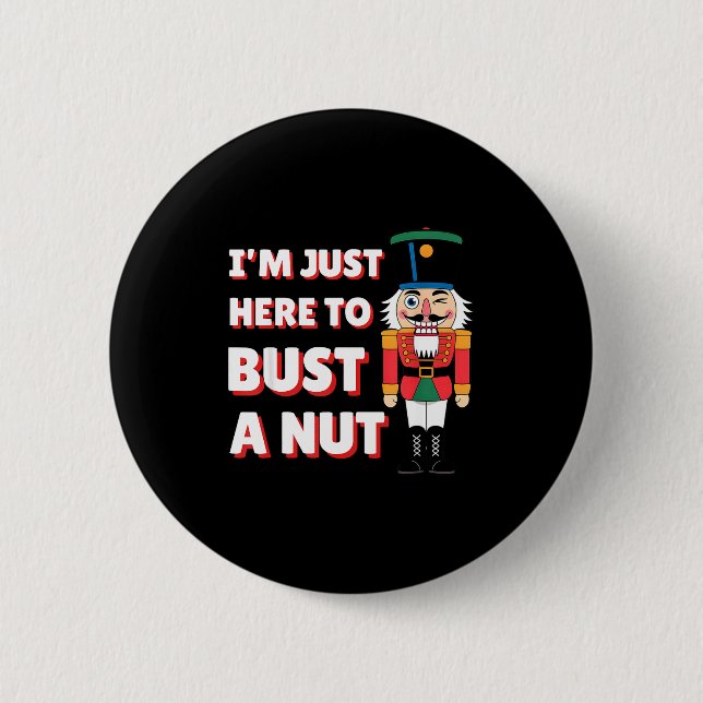 Funny Christmas Nutcracker- Bust A Nut Funny Mens  Knapp (Framsida)