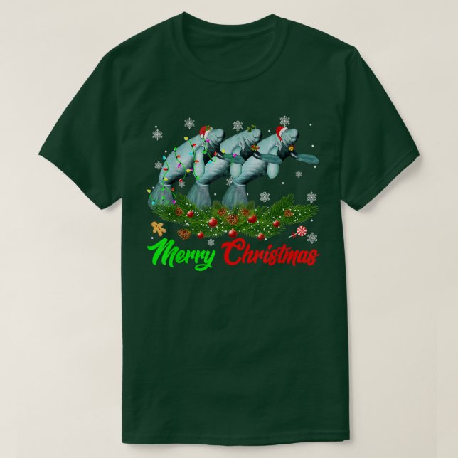 Funny Christmas Pajama Manatee Hat Santa Xmas Ligh T Shirt (Design framsida)