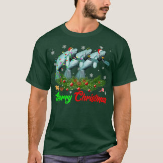 Funny Christmas Pajama Manatee Hat Santa Xmas Ligh T Shirt