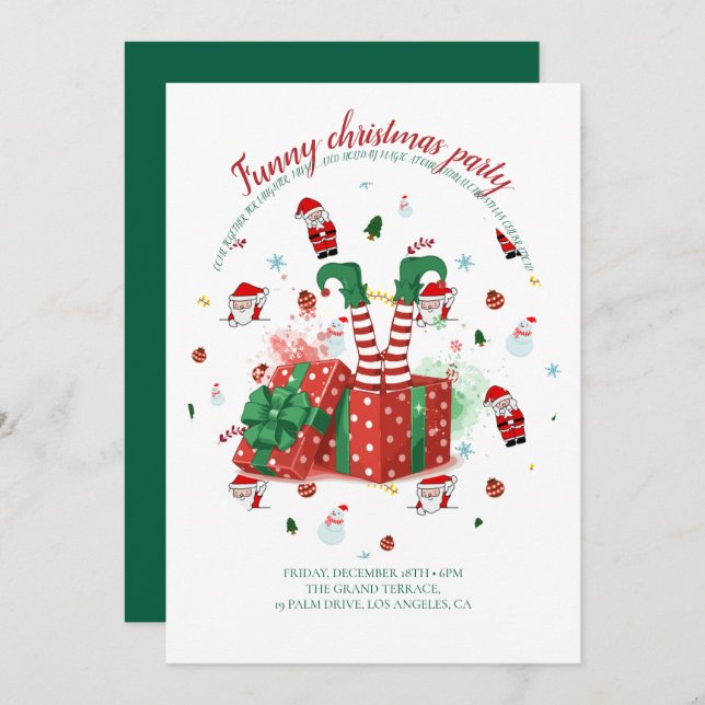 Funny Christmas Party Invitation Tack Kort (Fram/baksida)