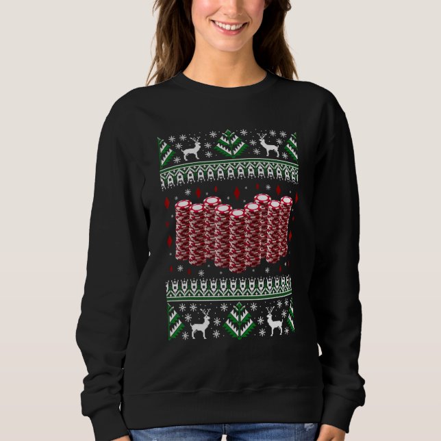 Funny Christmas Poker Chips Ugly Sweater T Shirt (Framsida)