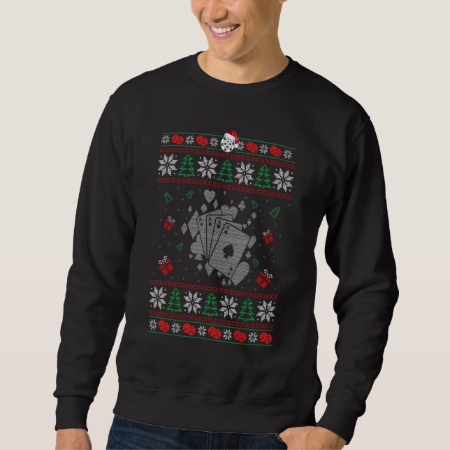 Funny Christmas Poker Gambling Ugly Sweater Lång Ärmad Tröja (Framsida)