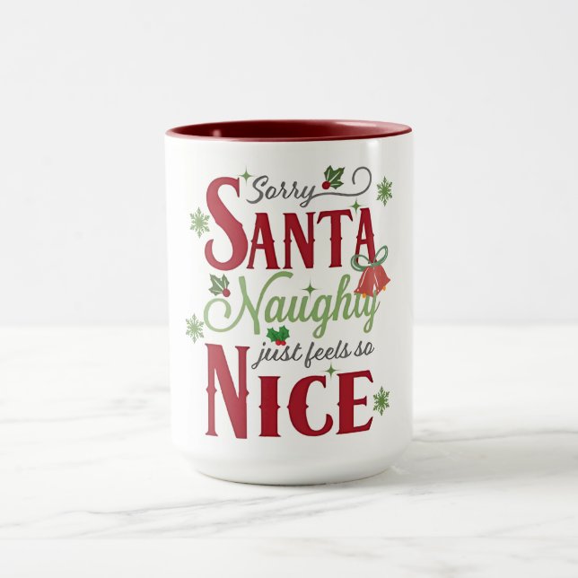 Funny Christmas Quote Design with Naughty and Nice Mugg (Center)