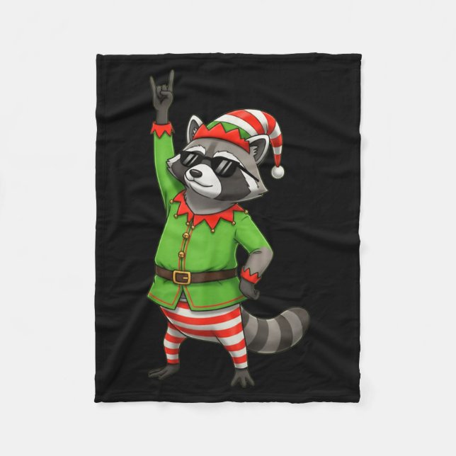 Funny Christmas Raccoon Dressed As Elf With Sungle Fleecefilt (Framsidan)