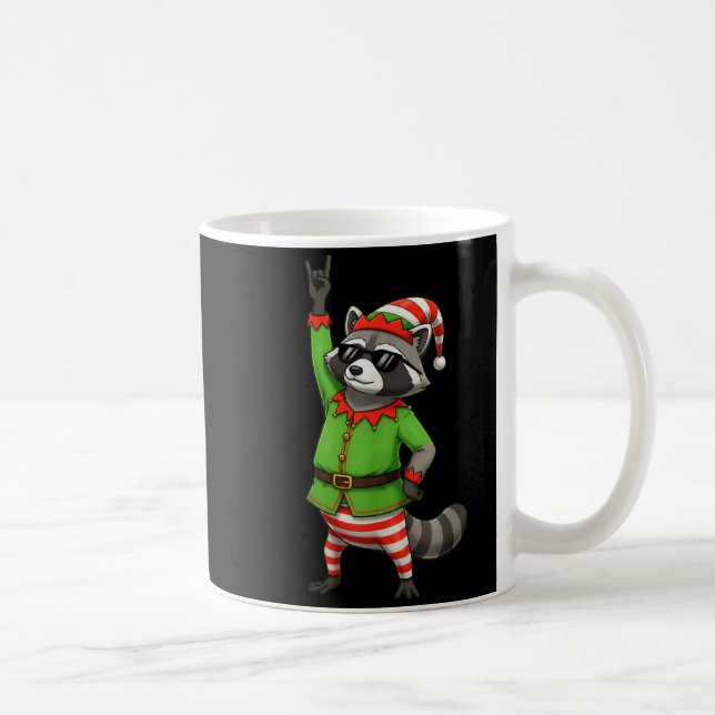 Funny Christmas Raccoon Dressed As Elf With Sungle Kaffemugg (Höger)