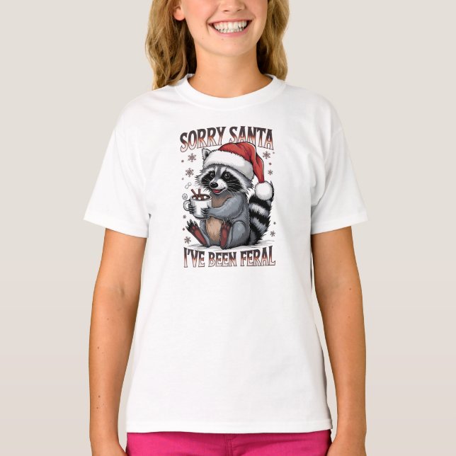 Funny Christmas Raccoon Girl T-shirt (Framsida)
