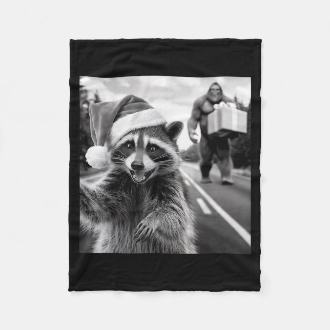 Funny Christmas Raccoon Shirt Raccoon Selfie With  Fleecefilt (Framsidan)
