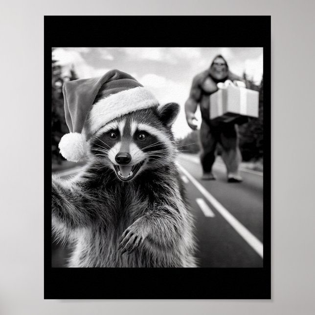 Funny Christmas Raccoon Shirt Raccoon Selfie With  Poster (Framsidan)