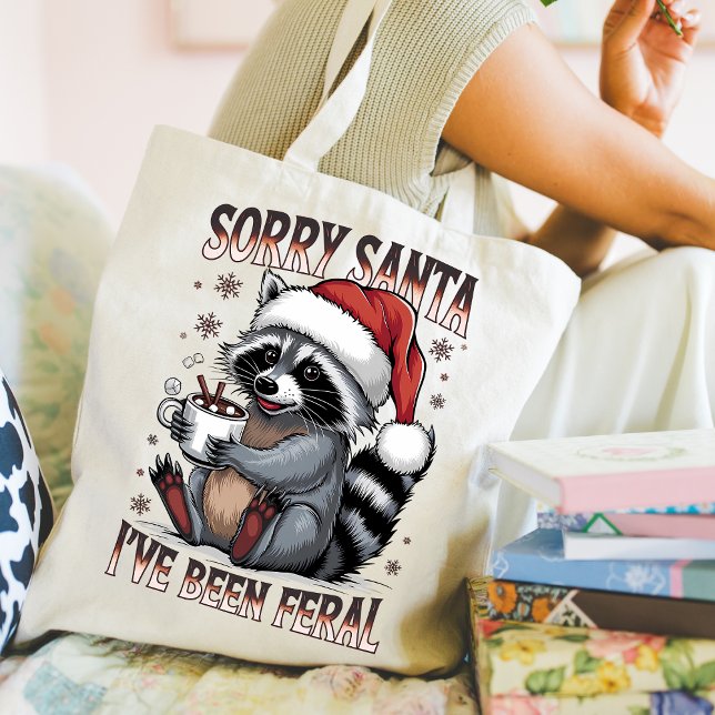 Funny Christmas Raccoon Tote Bag Tygkasse (Personalize this cute funny Christmas Raccoon tote bag. )