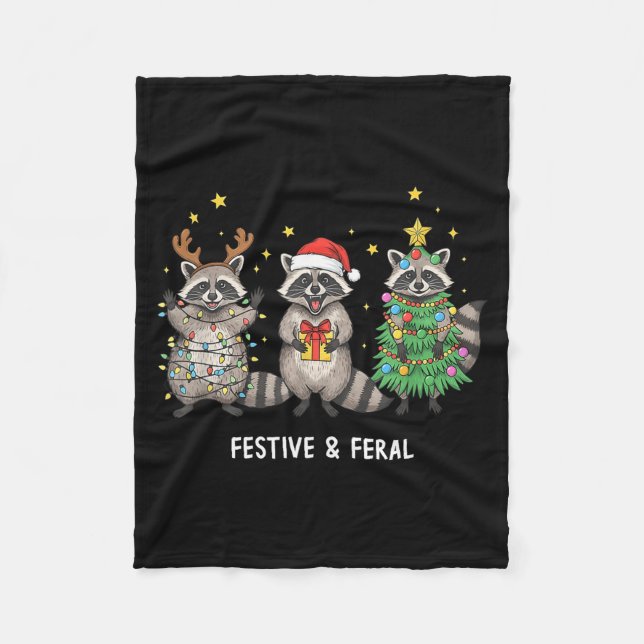 Funny Christmas Racoon - Feral But Festive  Fleecefilt (Framsidan)