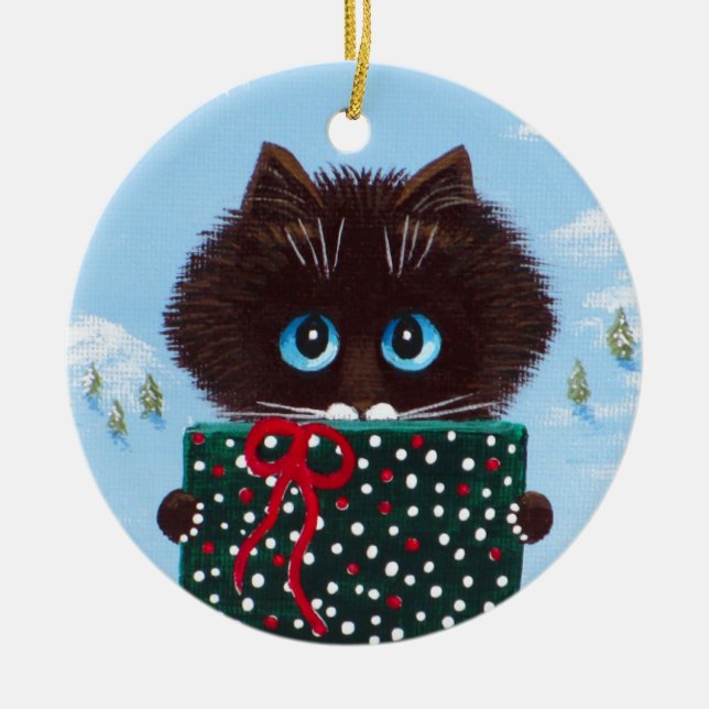 Funny Christmas Ragdoll Cat Art Creationarts Julgransprydnad Keramik (Framsidan)