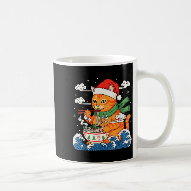 Funny Christmas Ramen Cat Eating Noodles Japanese  Kaffemugg (Höger)