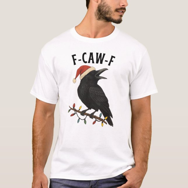 Funny Christmas Raven Crow Santa Hat F-CAW-F adult T Shirt (Framsida)