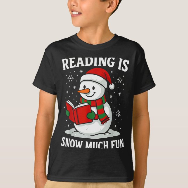 Funny Christmas Reading Is Snow Much Snowman Book  T Shirt (Framsida)