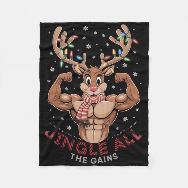 Funny Christmas Reindeer Gym Workout Jingle All Th Fleecefilt (Framsidan)