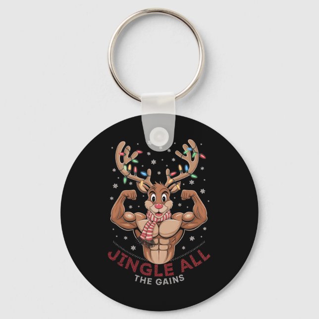 Funny Christmas Reindeer Gym Workout Jingle All Th Nyckelring (Framsida)