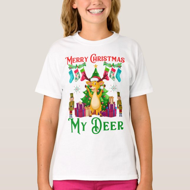 Funny Christmas Reindeer, Merry Christmas My Deer T Shirt (Framsida)