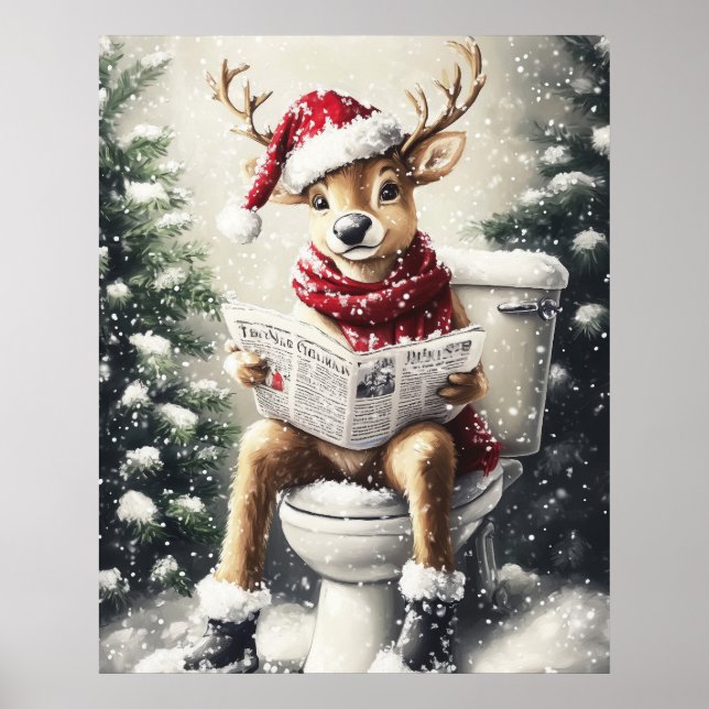 Funny Christmas Reindeer Reading on the Toilet Poster (Framsidan)