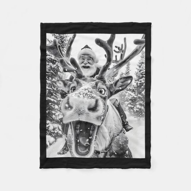 Funny Christmas Reindeer Selfie Santa Claus Xmas S Fleecefilt (Framsidan)