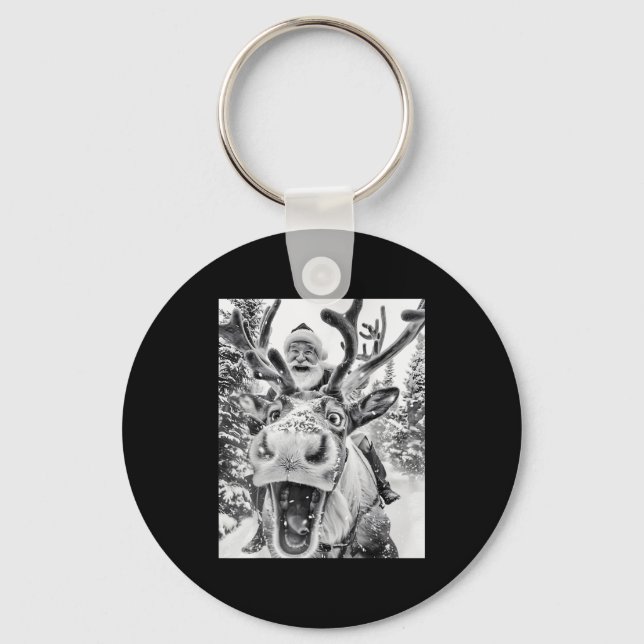 Funny Christmas Reindeer Selfie Santa Claus Xmas S Nyckelring (Framsida)