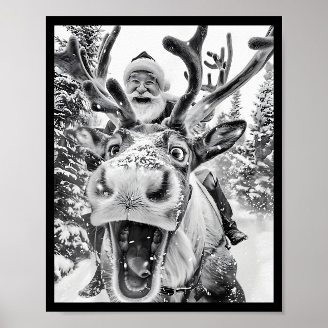 Funny Christmas Reindeer Selfie Santa Claus Xmas S Poster (Framsidan)
