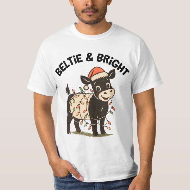 Funny Christmas Retro Belted Galloway Beltie T Shirt (Framsida)