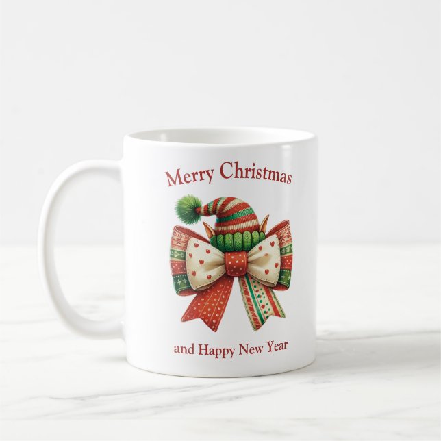 Funny Christmas rustic bow with elves shoes Kaffemugg (Vänster)