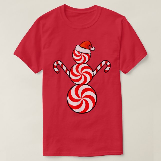 Funny Christmas s Peppermint Candy Snowman  T Shirt (Design framsida)