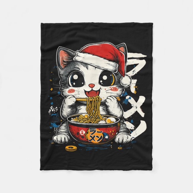 Funny Christmas Santa Cat Ramen Japanese Kawaii An Fleecefilt (Framsidan)