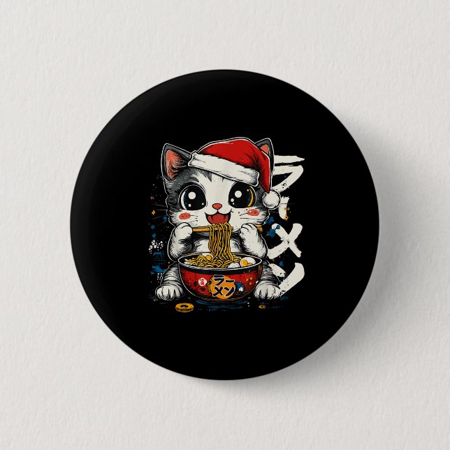 Funny Christmas Santa Cat Ramen Japanese Kawaii An Knapp (Framsida)