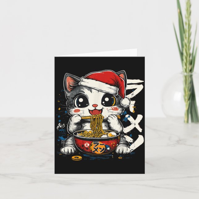 Funny Christmas Santa Cat Ramen Japanese Kawaii An Kort (Framsida)