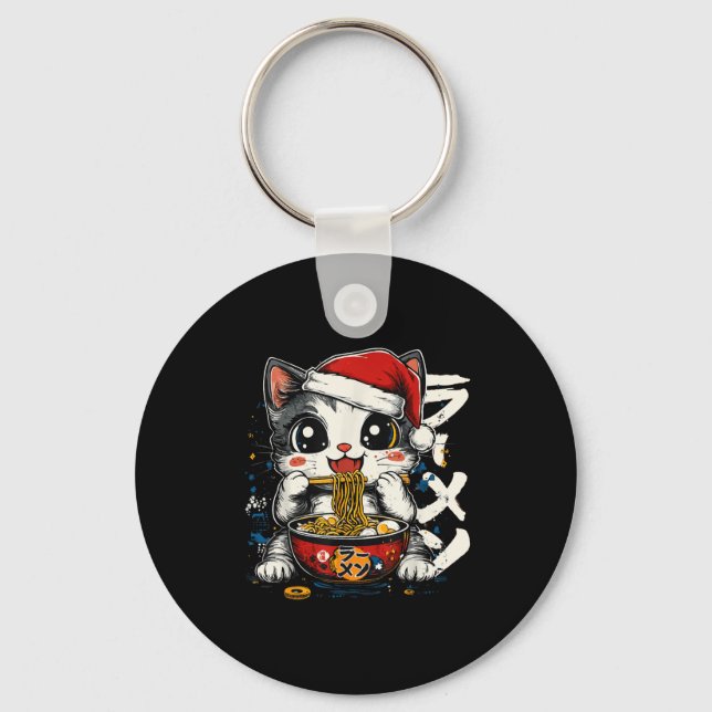 Funny Christmas Santa Cat Ramen Japanese Kawaii An Nyckelring (Framsida)