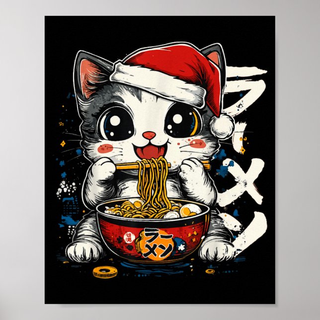 Funny Christmas Santa Cat Ramen Japanese Kawaii An Poster (Framsidan)