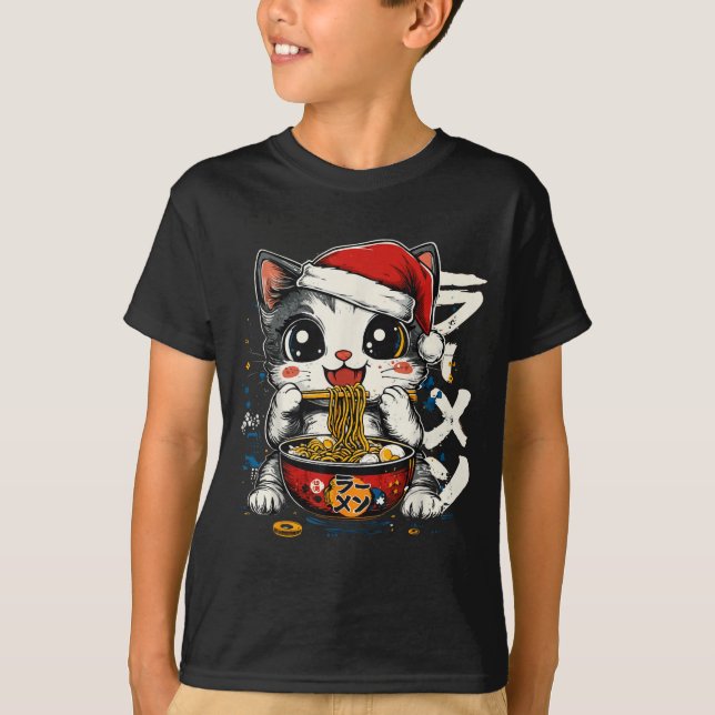 Funny Christmas Santa Cat Ramen Japanese Kawaii An T Shirt (Framsida)