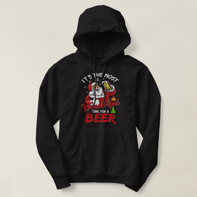 Funny Christmas Santa Claus Drinking Beer Wonderfu Hoodie (Design framsida)