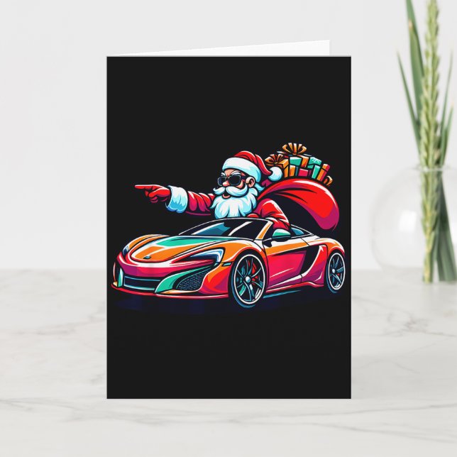 Funny Christmas Santa Claus Driving Srt Car Xmas P Kort (Framsida)