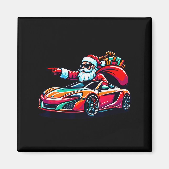 Funny Christmas Santa Claus Driving Srt Car Xmas P Magnet (Framsidan)