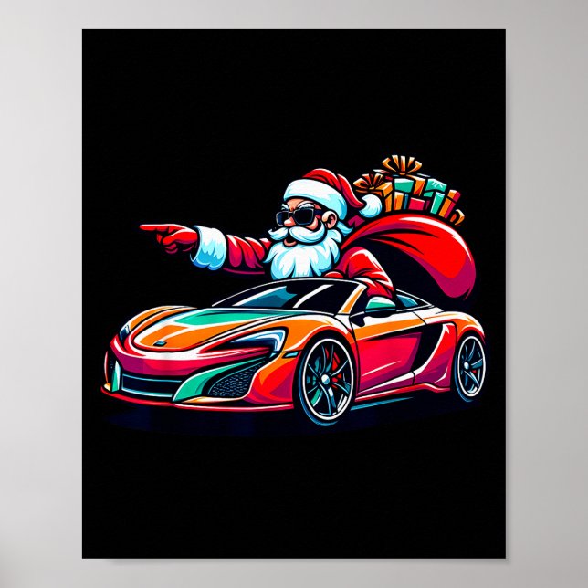 Funny Christmas Santa Claus Driving Srt Car Xmas P Poster (Framsidan)