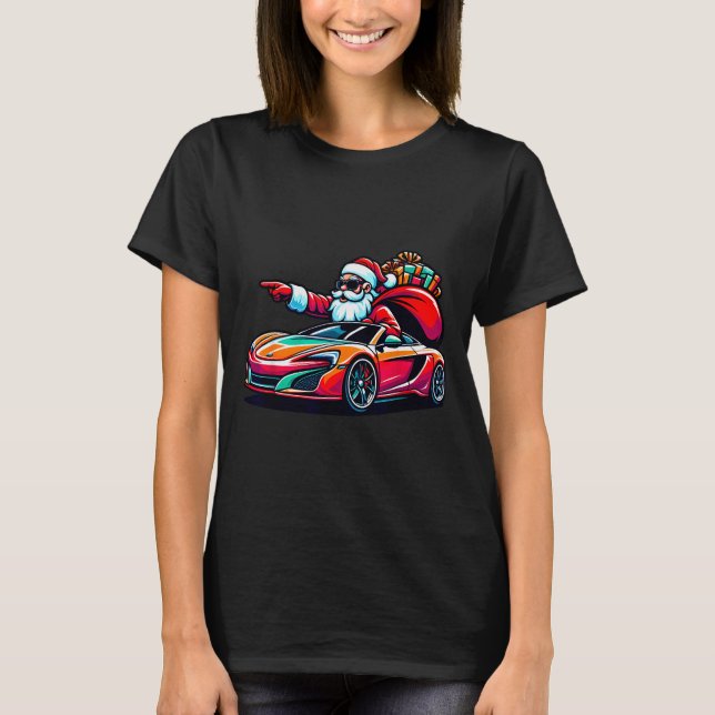 Funny Christmas Santa Claus Driving Srt Car Xmas P T Shirt (Framsida)