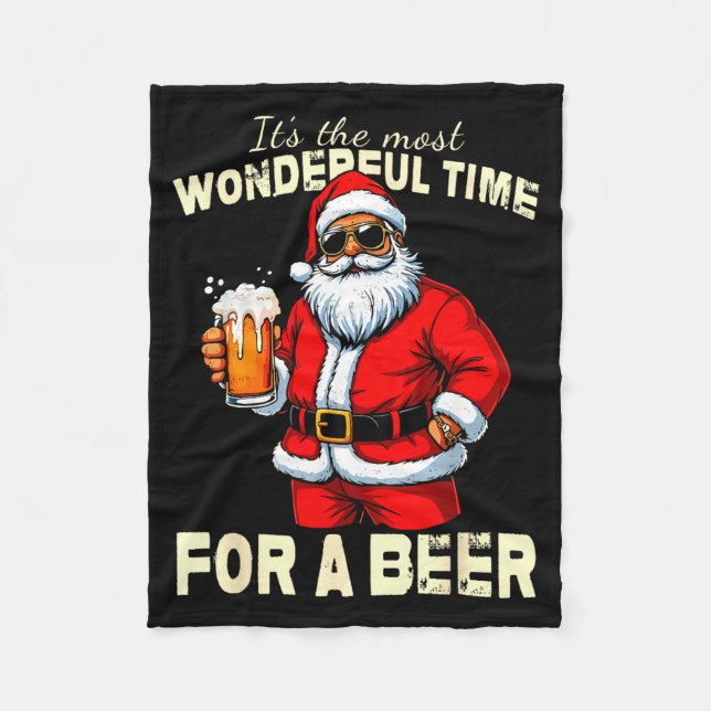 Funny Christmas Santa Drinking Beer Wonderful Time Fleecefilt (Framsidan)